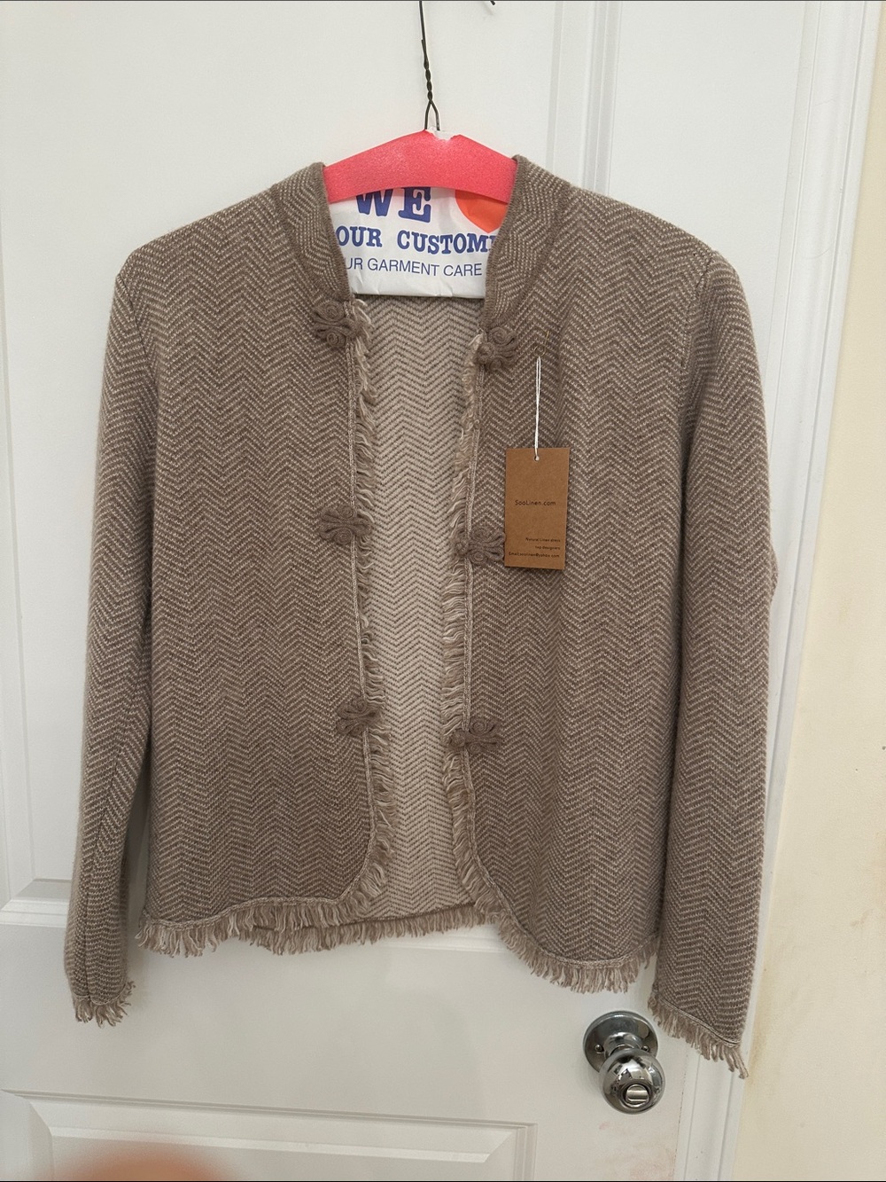 Women’s Taupe Herringbone Open Cardigan Sweater